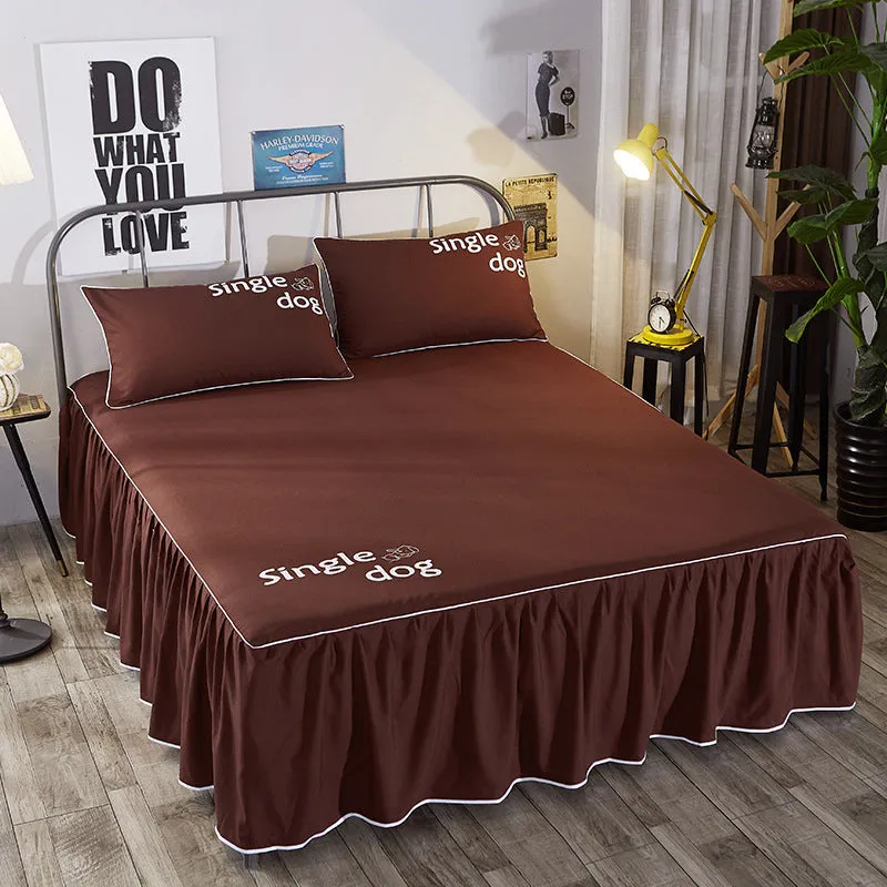 Beauty bed cover and brushed bed skirt in breathable sanding fabric, with nine colour options and multiple sizes