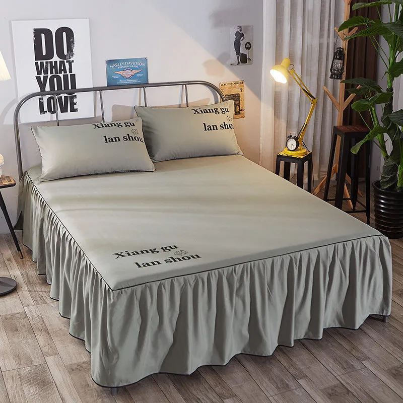 Beauty bed cover and brushed bed skirt in breathable sanding fabric, with nine colour options and multiple sizes