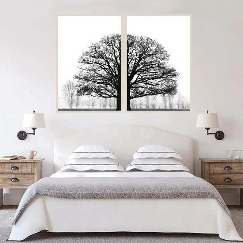 Black and white winter trees modern sofa background wall decorative painting