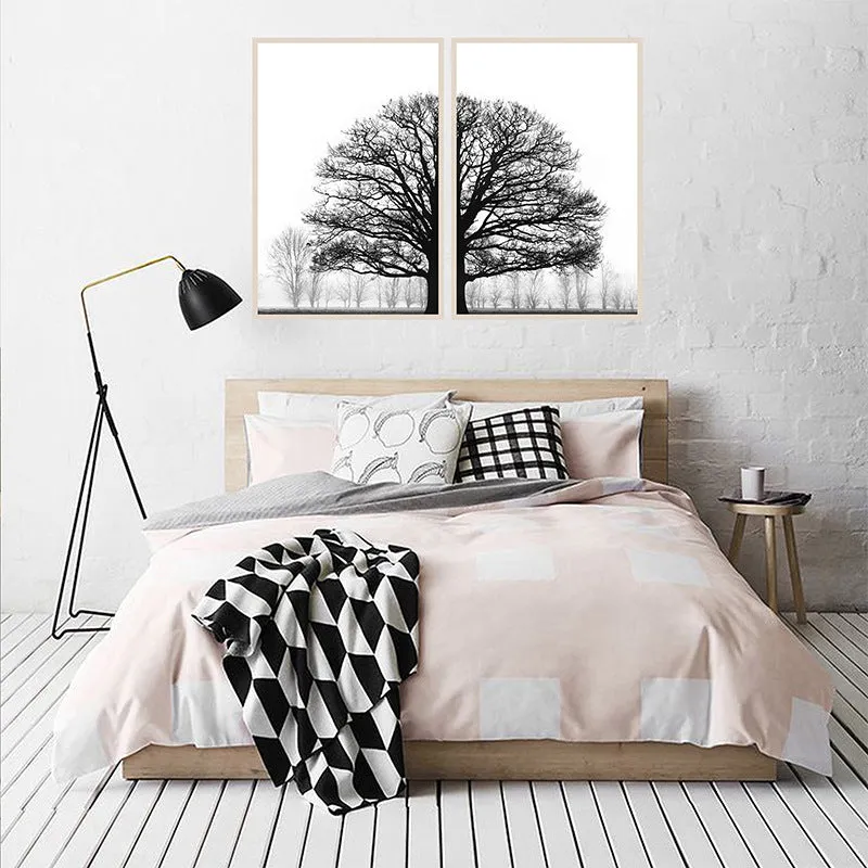 Black and white winter trees modern sofa background wall decorative painting