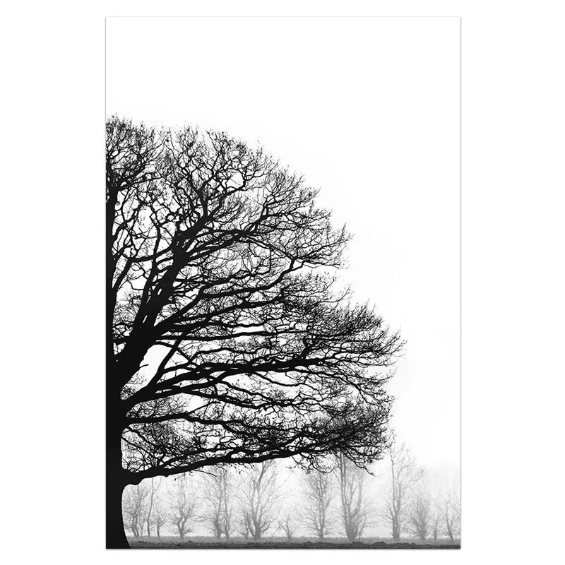 Black and white winter trees modern sofa background wall decorative painting
