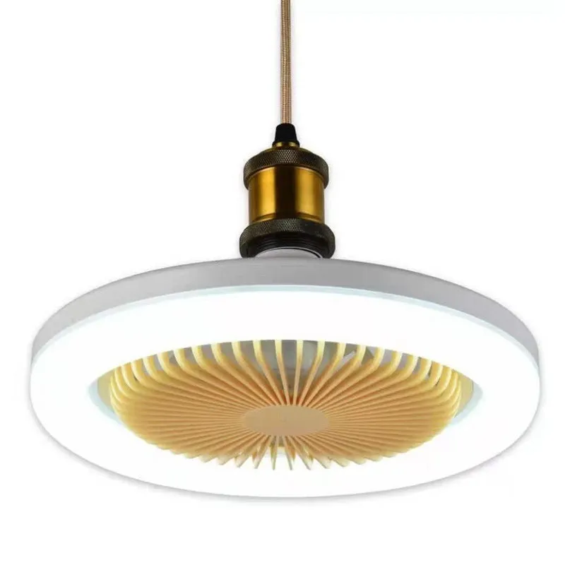 26cm round remote control ceiling fan with E27 30W LED lamp, plastic blades and shade, modern minimalist style
