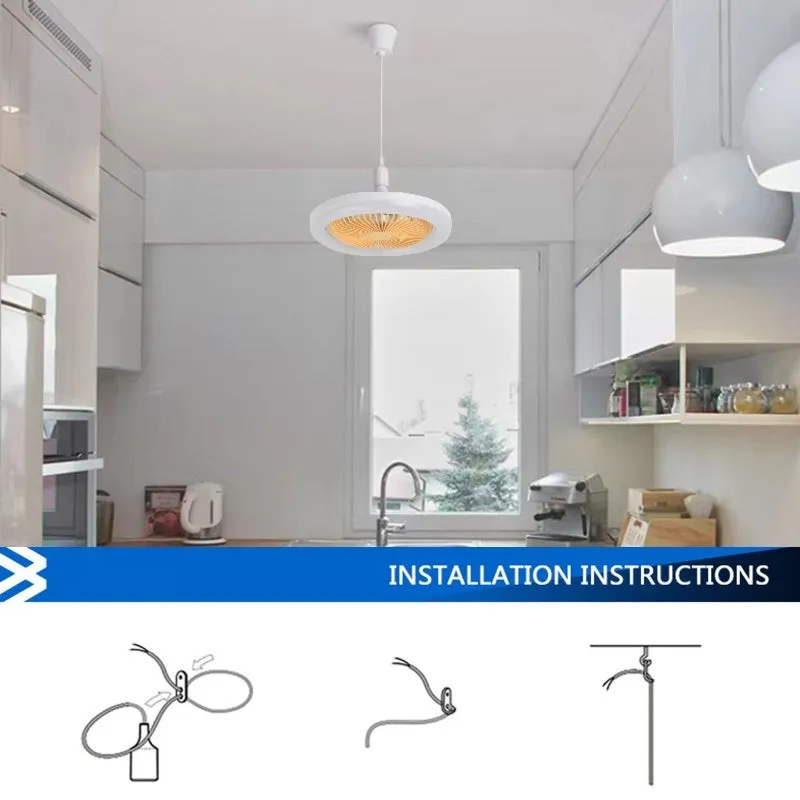 26cm round remote control ceiling fan with E27 30W LED lamp, plastic blades and shade, modern minimalist style