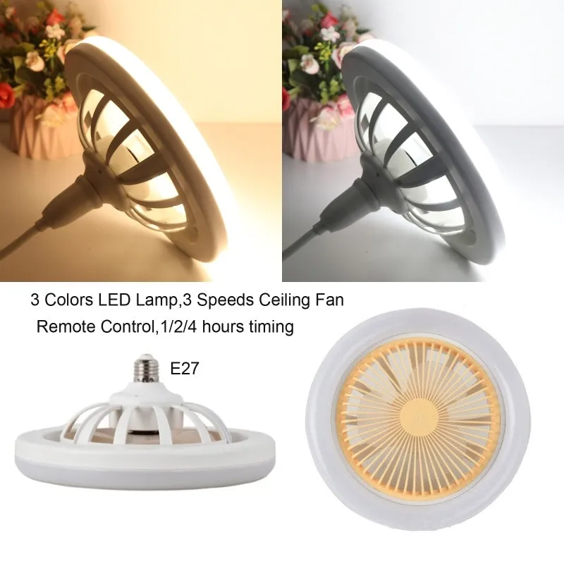 26cm round remote control ceiling fan with E27 30W LED lamp, plastic blades and shade, modern minimalist style