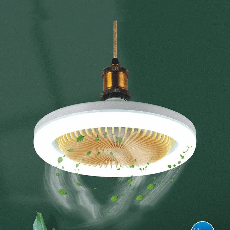 26cm round remote control ceiling fan with E27 30W LED lamp, plastic blades and shade, modern minimalist style