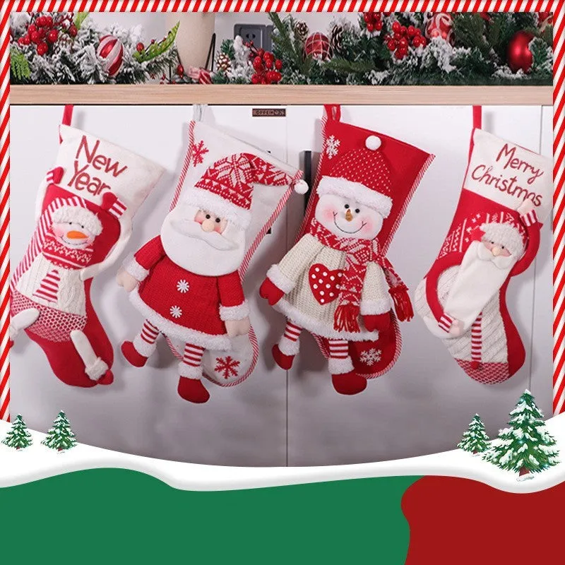 Red and white cloth Christmas stocking with snowman design, 45x26cm