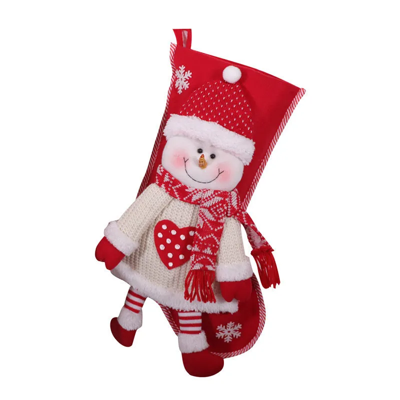 Red and white cloth Christmas stocking with snowman design, 45x26cm