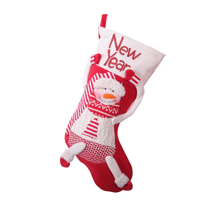 Red and white cloth Christmas stocking with snowman design, 45x26cm