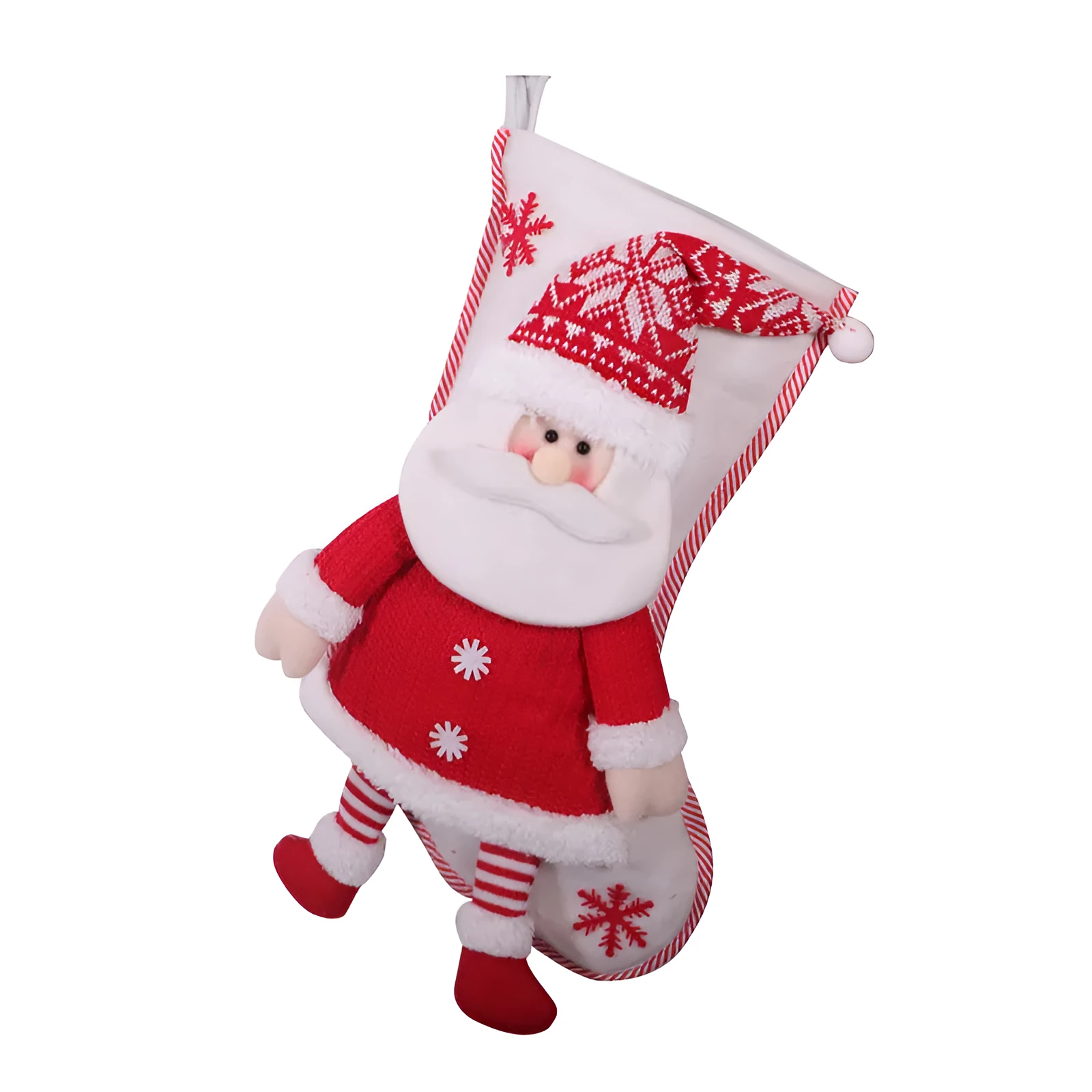 Red and white cloth Christmas stocking with snowman design, 45x26cm