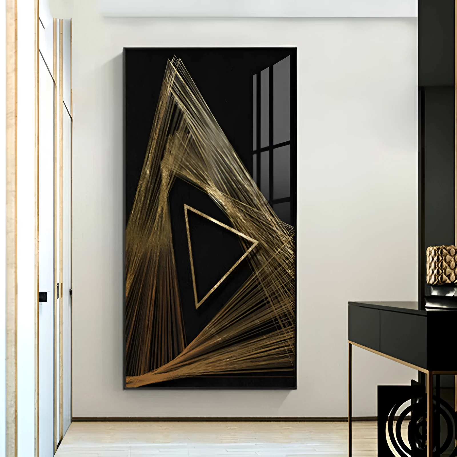 Modern abstract geometric wall art canvas painting with spray-painted design, available in multiple sizes and styles