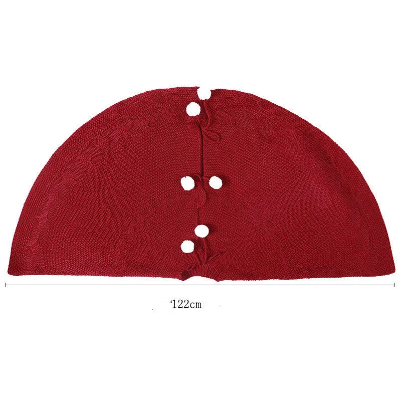 Wine red acrylic Christmas tree skirt 120cm diameter on floor under tree base