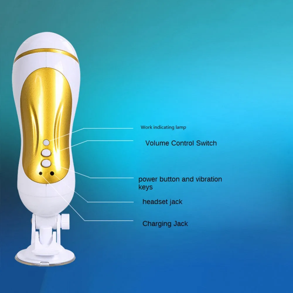 White electric sound masturbator cup for men, hands free silicone USB rechargeable male sex toy