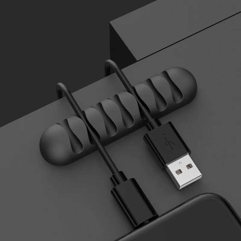 Smart Cable Holder silicone flexible wire organizer cord management clip for USB earphone network cable in black