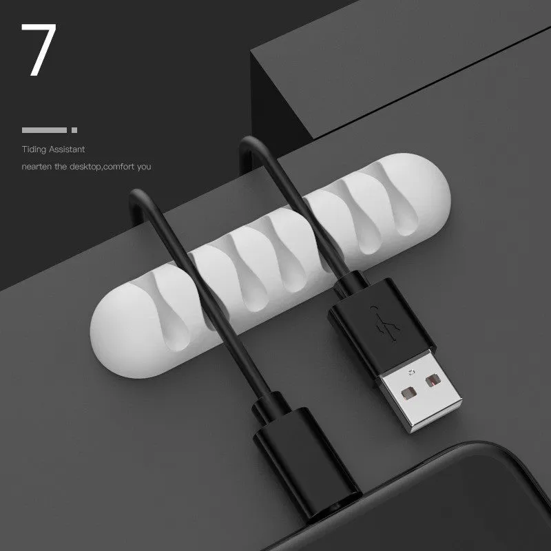 Smart Cable Holder silicone flexible wire organizer cord management clip for USB earphone network cable in black