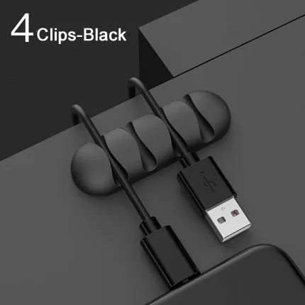 Smart Cable Holder silicone flexible wire organizer cord management clip for USB earphone network cable in black