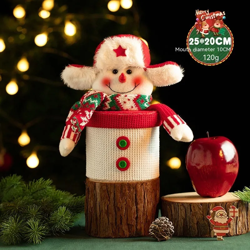 Christmas gift box in knitted flannel with oversized cartoon snowman design for festive candy storage