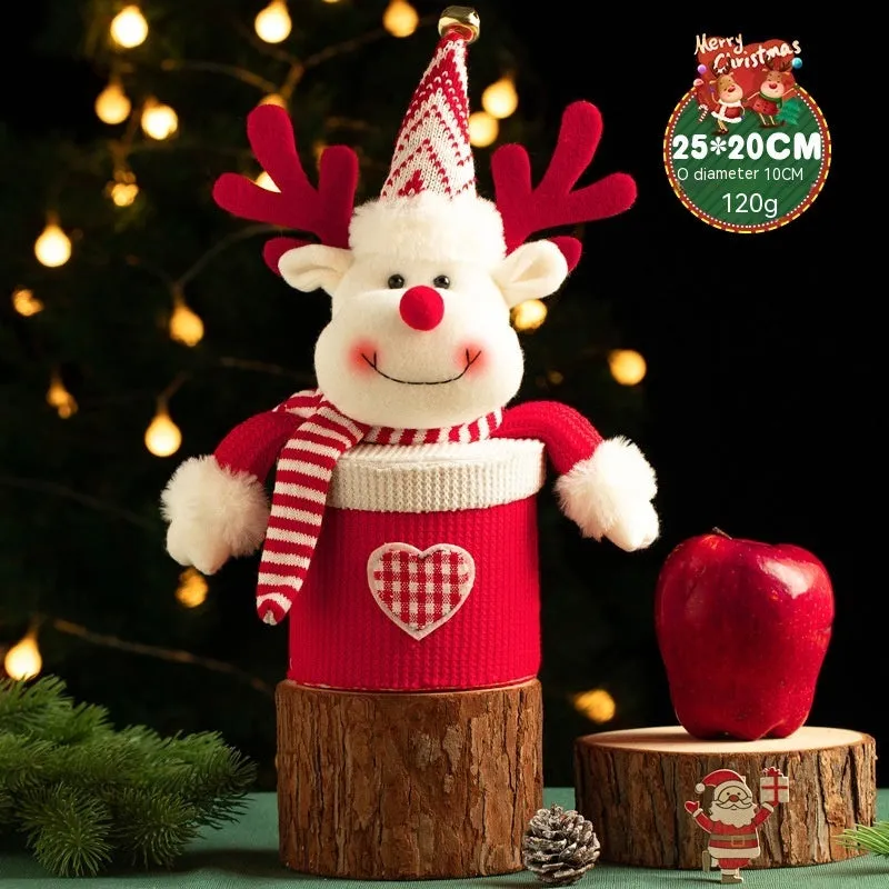 Christmas gift box in knitted flannel with oversized cartoon snowman design for festive candy storage