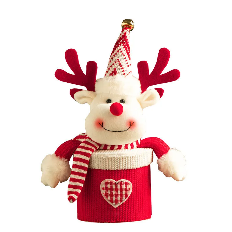 Christmas gift box in knitted flannel with oversized cartoon snowman design for festive candy storage