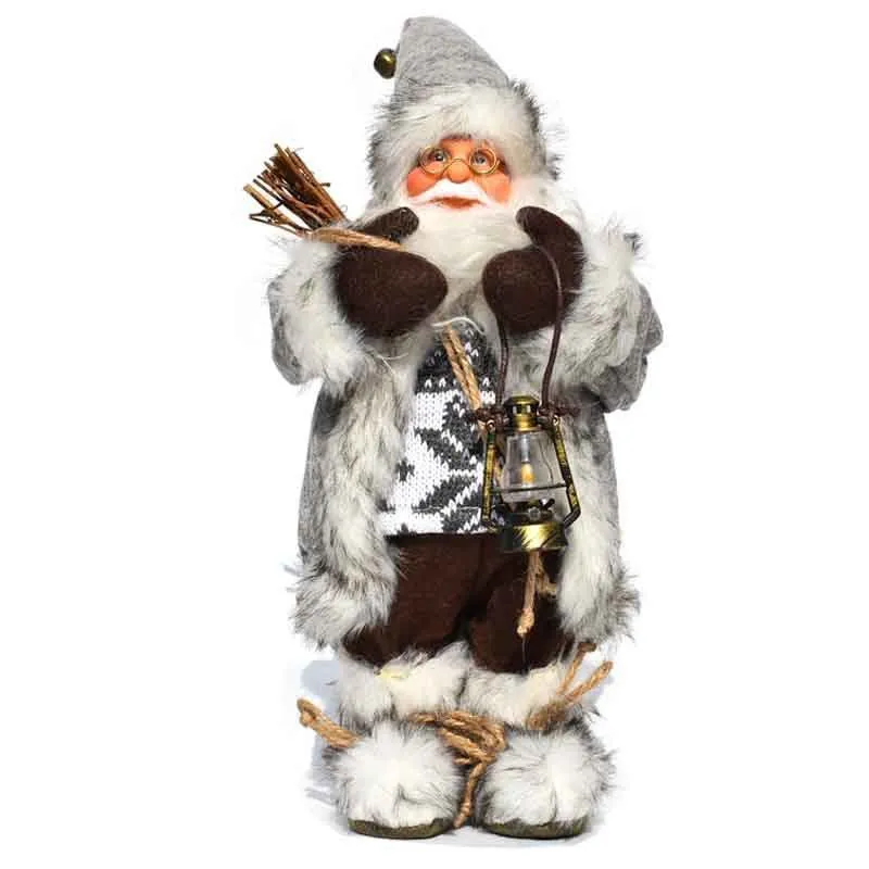 30cm Christmas doll ornament with plastic and cloth construction in red and silver sequins and snowman designs