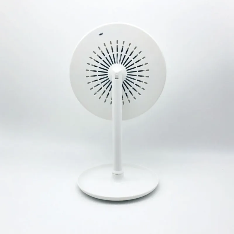 White ABS folding fan LED light makeup mirror with rotating table and five-fold design