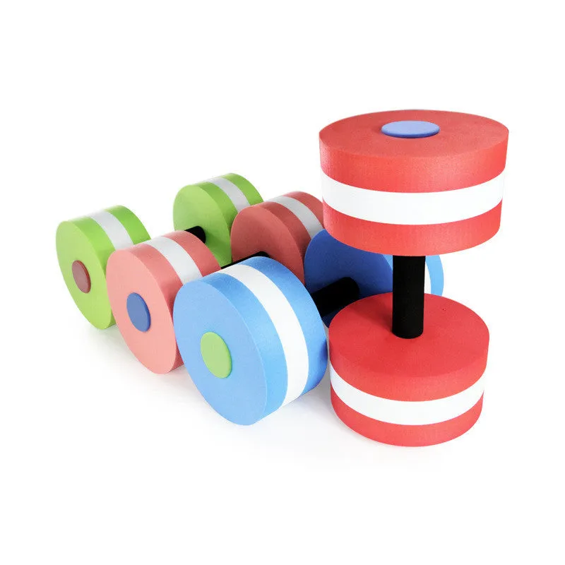 Pair of Rose Red EVA foam water aerobics dumbbells measuring 15cm with snap-type assembly