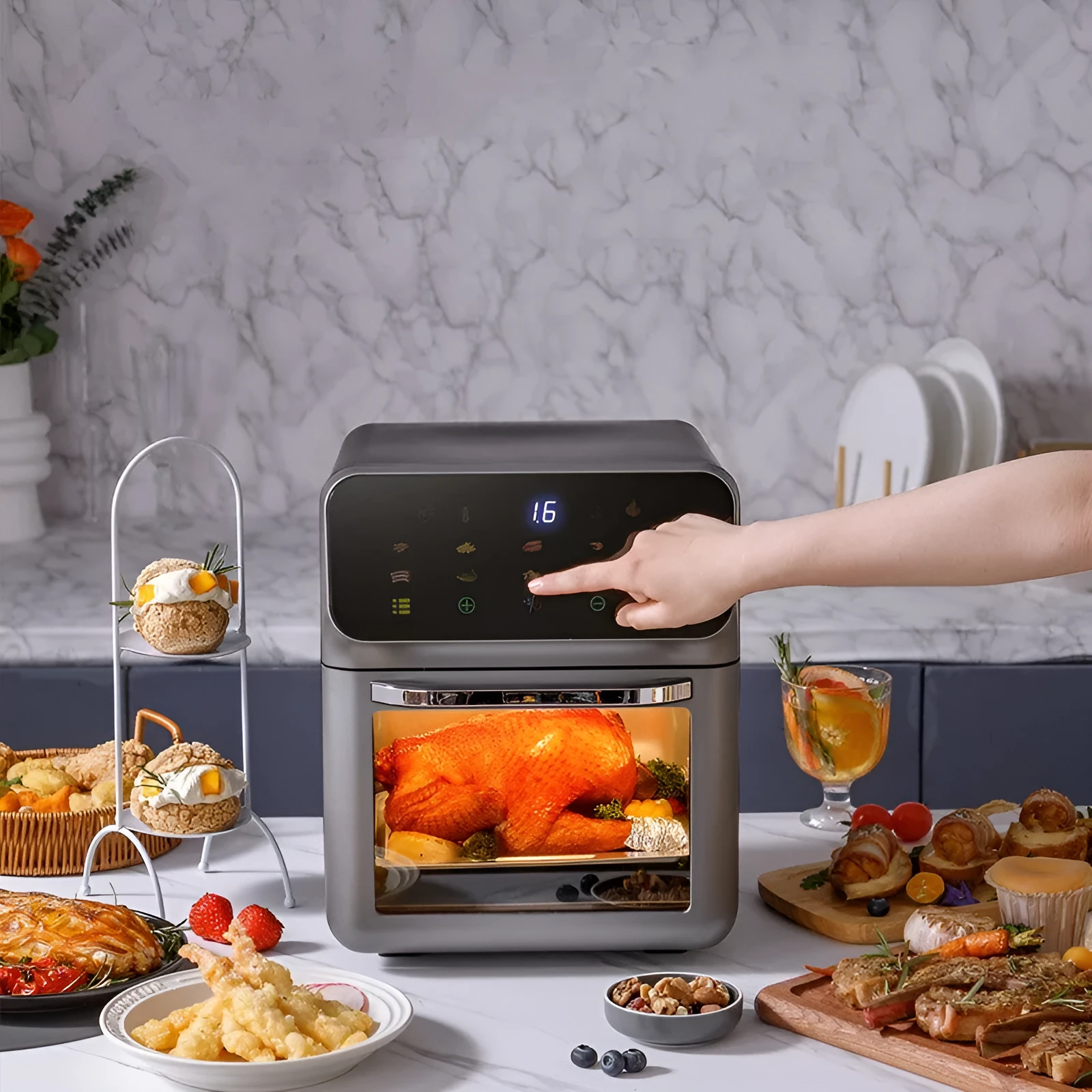 Visual intelligent automatic air fryer in FD-1015B colour with 6L capacity and plastic body