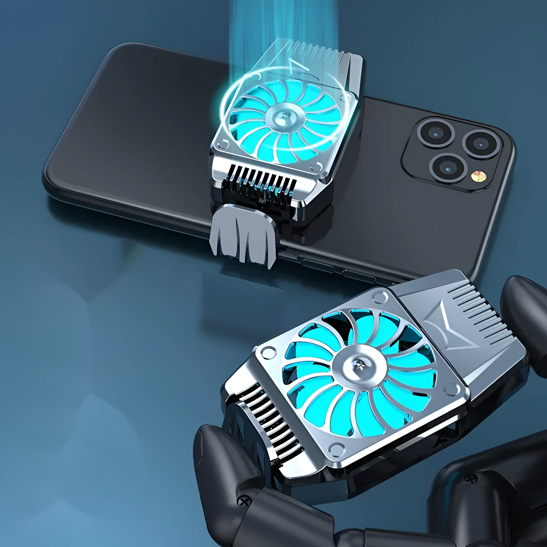 H15 cooling fan for mobile phones in black, compact PC radiator with charging cable
