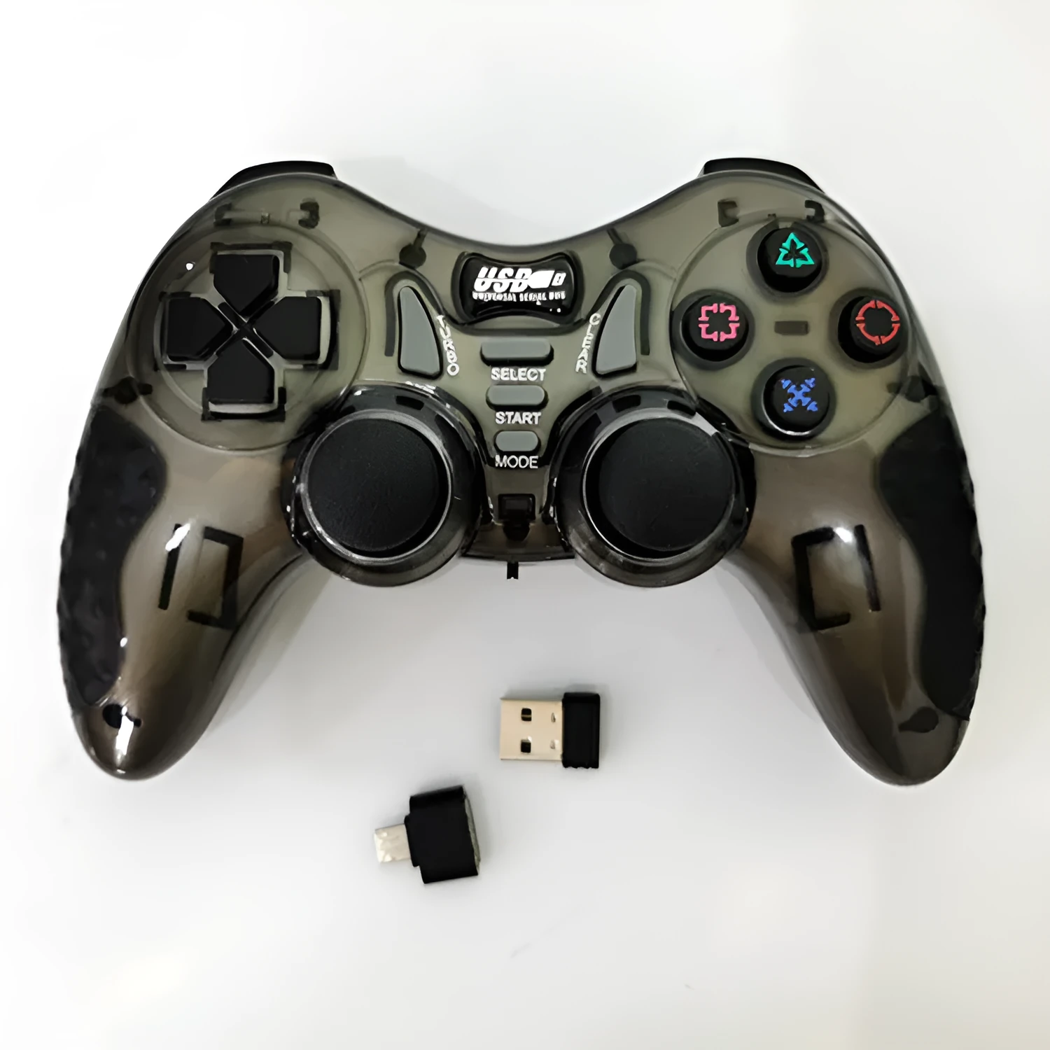 Wireless PC360 game controller in grey with USB receiver, dual vibration, ergonomic design, 15.6cm length