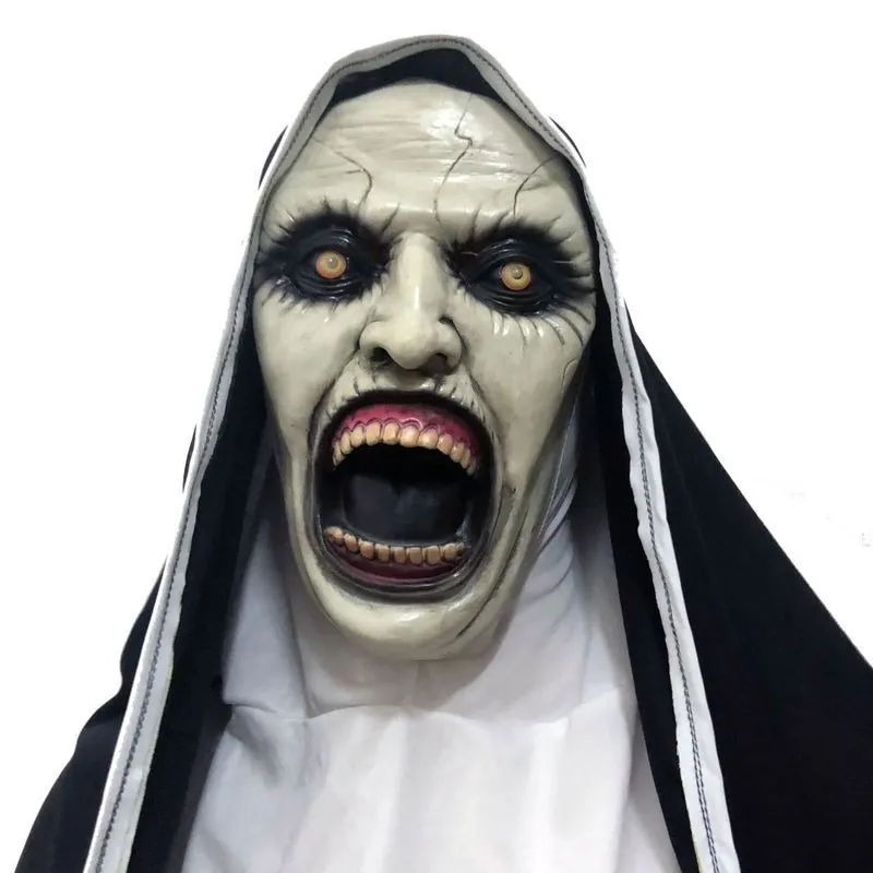 Halloween scary nun mask with closed mouth style option, plastic regular size party prop