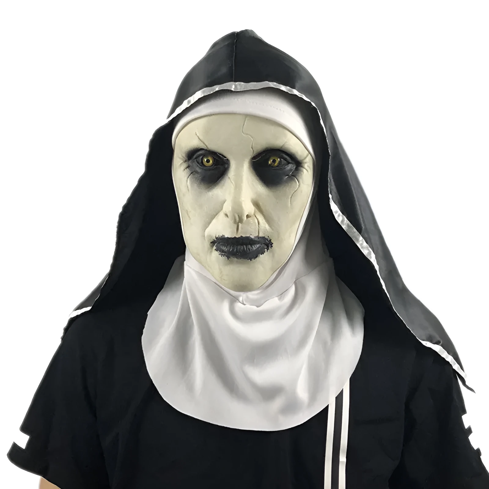 Halloween scary nun mask with closed mouth style option, plastic regular size party prop