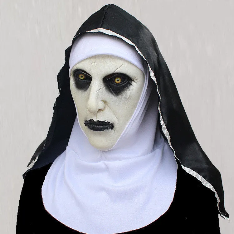 Halloween scary nun mask with closed mouth style option, plastic regular size party prop
