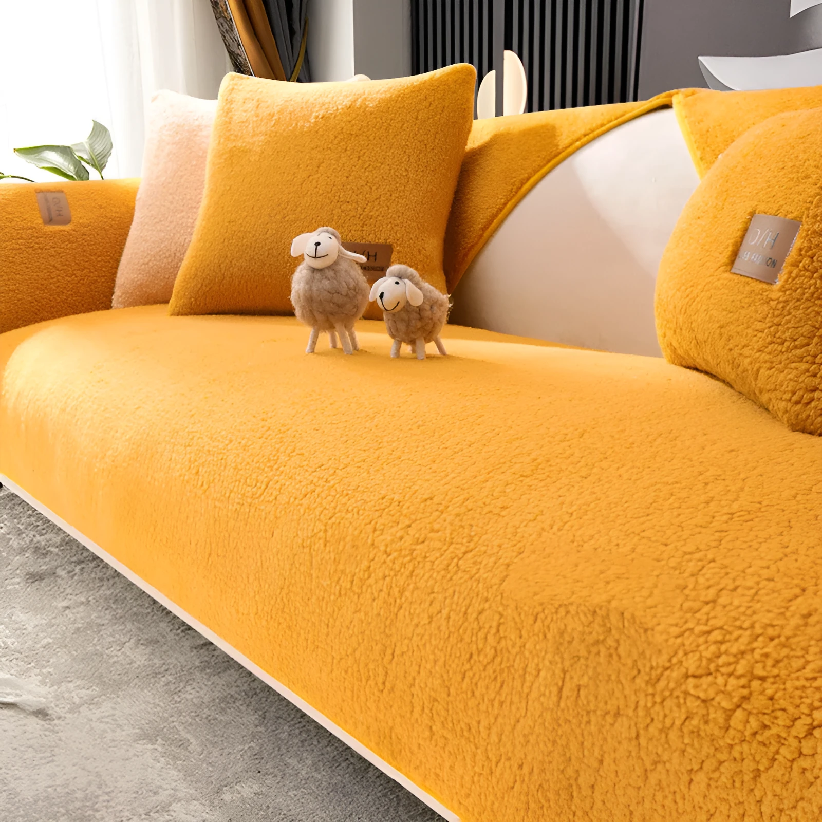 Fashion simple solid colour winter lambswool plush sofa cushion cover 90x210cm in beige