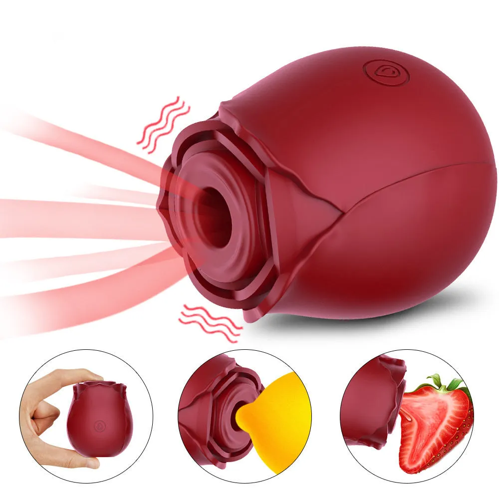 Huafeihua rose sucking tongue licking vibrating egg in pink, silicone body, 58x58x62mm, 35dB quiet adult toy