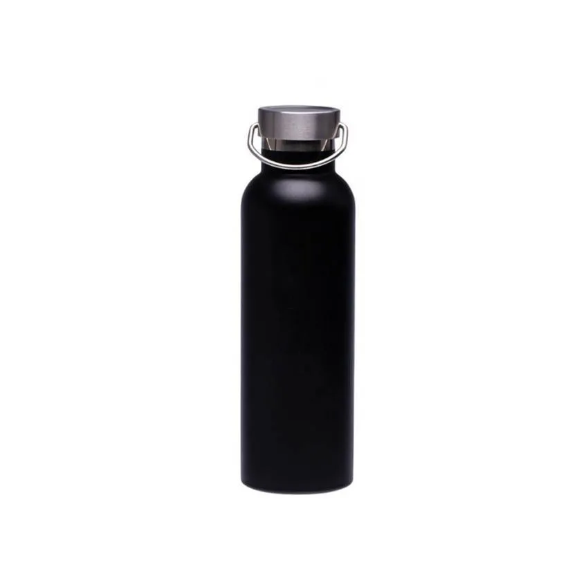 750ml stainless steel sports water bottle in black 24cm high 7.5cm wide 304 steel