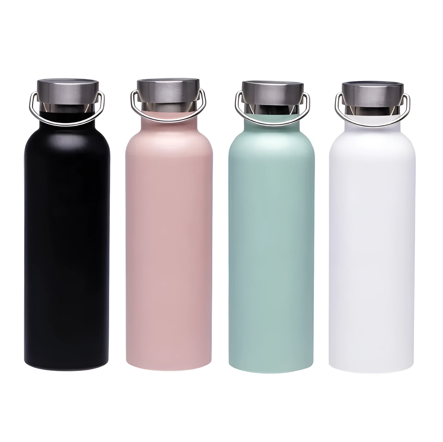 750ml stainless steel sports water bottle in black 24cm high 7.5cm wide 304 steel
