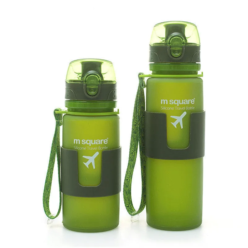 Blue soft platinum silicone sports water bottle with cap, 500ml capacity