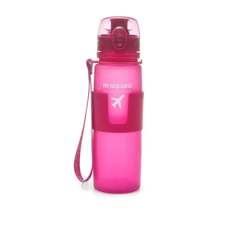 Blue soft platinum silicone sports water bottle with cap, 500ml capacity
