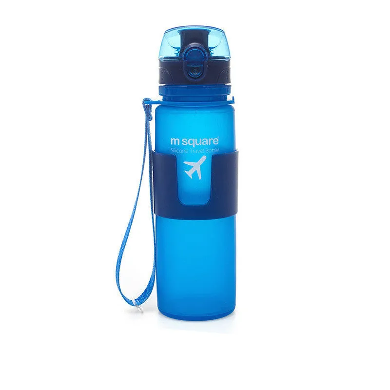 Blue soft platinum silicone sports water bottle with cap, 500ml capacity