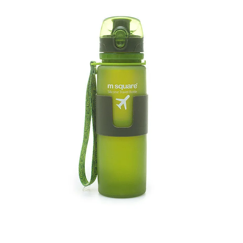 Blue soft platinum silicone sports water bottle with cap, 500ml capacity