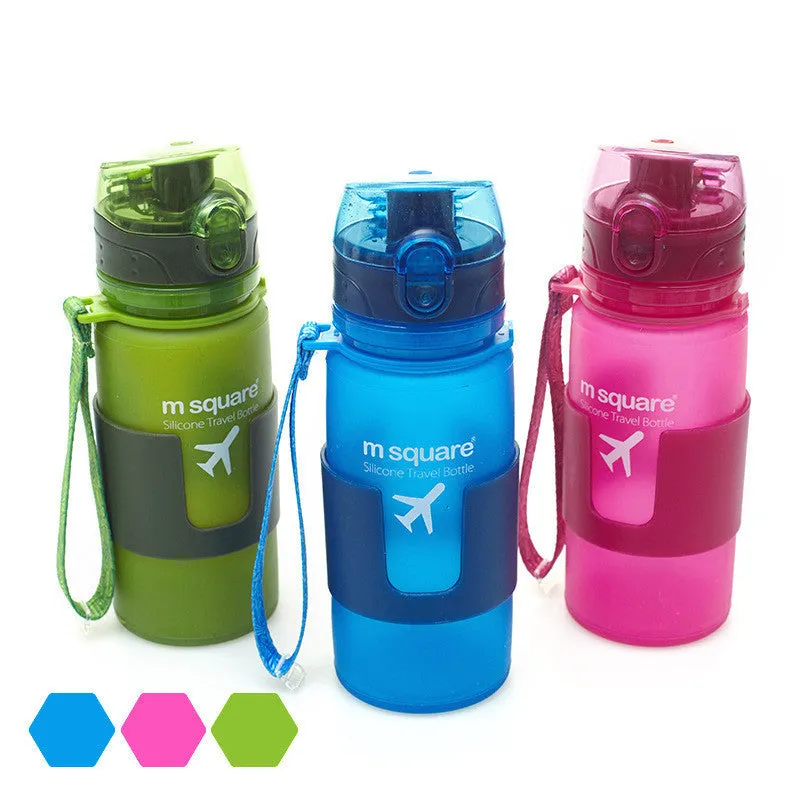 Blue soft platinum silicone sports water bottle with cap, 500ml capacity