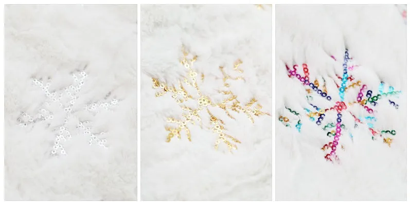 Christmas sequin embroidered tree skirt in imitation rabbit fur polyester, 90cm round, silver colour option