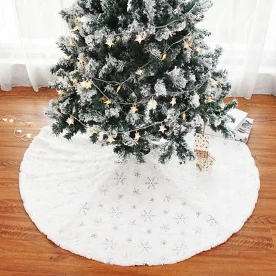 Christmas sequin embroidered tree skirt in imitation rabbit fur polyester, 90cm round, silver colour option