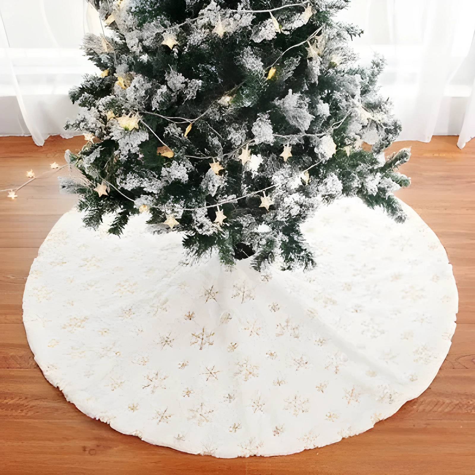 Christmas sequin embroidered tree skirt in imitation rabbit fur polyester, 90cm round, silver colour option