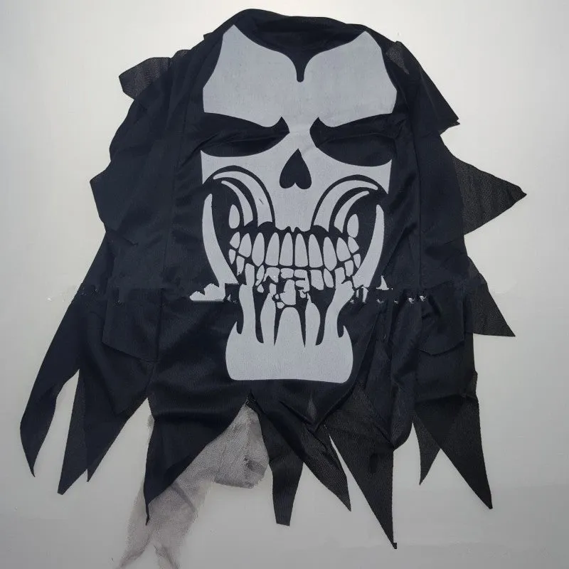 Adult Halloween death angel costume set black cloth one size includes ghost headgear robe belt ghost gloves