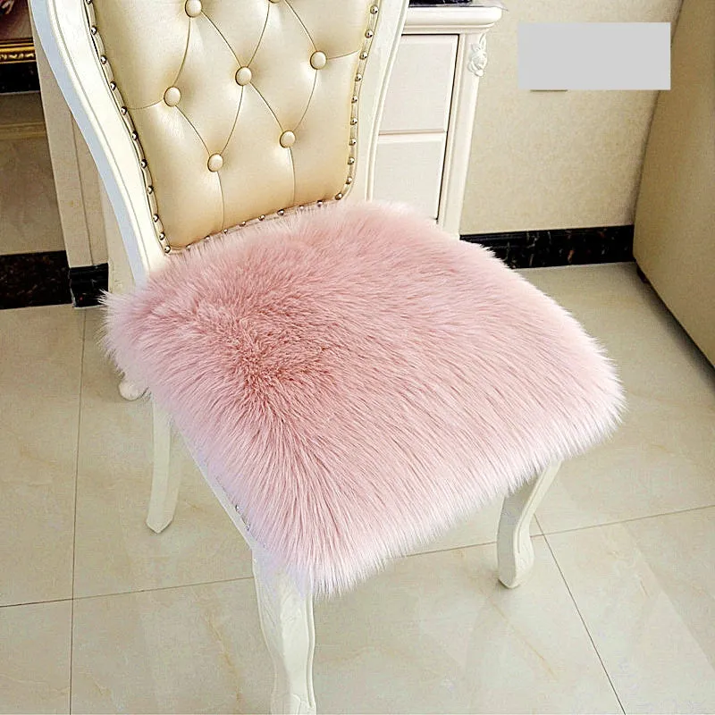 Plush office chair cushion seat pad in pink colour, 30x30cm square with polyester fibre filling