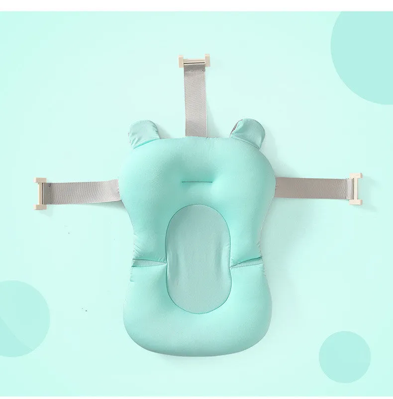 Foldable baby bath seat support mat in white with star pattern, anti-slip cushion for newborn bathing