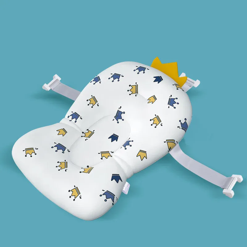 Foldable baby bath seat support mat in white with star pattern, anti-slip cushion for newborn bathing