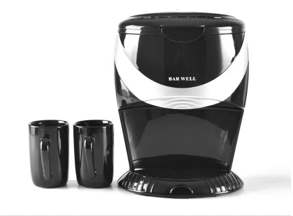 Automatic double cup American coffee machine in black with two 180ml glass cups and a spoon
