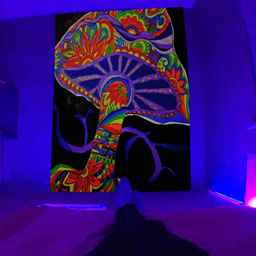 Fluorescent woven plush polyester tapestry with landscape pattern, available in 23 colours and multiple sizes