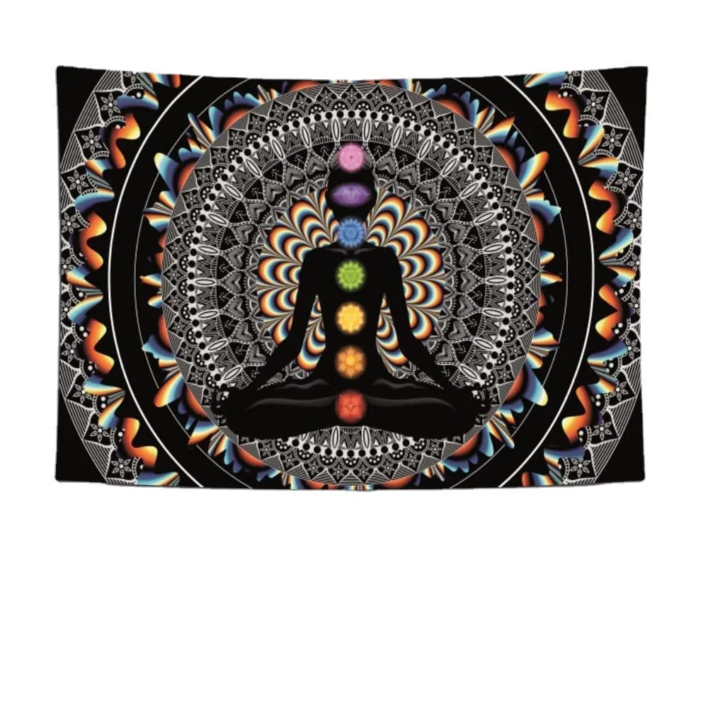 Polyester fibre home digital printing art wall tapestry in a living room, available in multiple sizes and colours